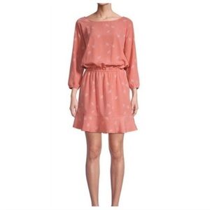 Joie Arryn Dandelion Print Kiss Blush Chiffon Pleated Hem Sleeve Mini Dress